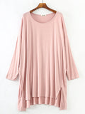 Momentlover Solid Color Modal Plus Size High-Low Long Sleeve Pajamas Dress