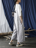 Momentlover Casual Contrast Color Striped Wide Leg Overalls
