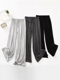 Momentlover High Waisted Loose Drawstring Elasticity Solid Color Casual Pants Bottoms Trousers