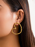 Momentlover Solid Color Hollow Heart Shape Geometric Drop Earrings