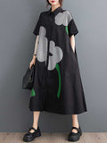 Momentlover Floral Printed Buttoned Short Sleeves Loose Lapel Collar Midi Dresses