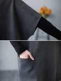 Momentlover Simple Solid Color Knitting Short Sleeves High-Neck Mini Dress