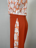 Momentlover Flower Print Long Sleeves Hollow Mock Neck Shirts Top + High Waisted Pants Bottom Two Pieces Set