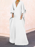 Momentlover Batwing Sleeves Loose Solid Color Split-Side V-Neck Maxi Dresses