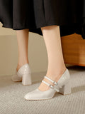 Momentlover Square-Toe Shallow Cut Pumps Mary Janes