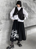 Momentlover Original Loose Lace-Up Hollow Sleeve Blouse+Black Vest+Wide Leg Pants Culotte Three Pieces Set