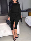 Momentlover BASICS Plus Size Bandage Design Split Bodycon Dress AR9671