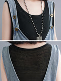 Momentlover Buttoned Loose Cropped Denim Overalls