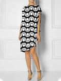 Momentlover Loose Short Sleeves Contrast Color Printed Round-Neck Midi Dresses