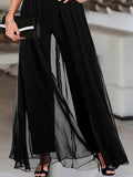 Momentlover Mesh Hollow Short Sleeves Loose V-Neck Jumpsuits