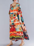 Momentlover Loose Short Sleeves Floral Printed Round-Neck Midi Dresses