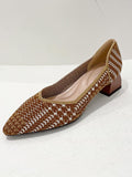 Momentlover V-Cut Pointed-Toe Houndstooth Contrast Color Pumps
