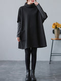 Momentlover Simple Solid Color Knitting Short Sleeves High-Neck Mini Dress