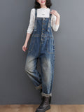 Momentlover Artistic Retro Loose Solid Color Denim Overalls