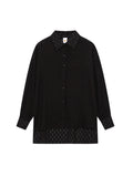 Momentlover Solid Color High-Low Long Sleeves Buttoned Jacquard Lapel Shirts Top +Shorts Bottom Two Pieces Set