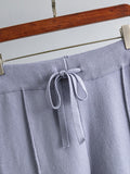 Momentlover Casual Long Sleeves Loose Solid Color Round-Neck Sweater Tops & Wide Leg Pants Two Pieces Set