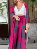 Momentlover Pockets Flower Print Loose Two Pieces Set Pants Set