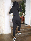 Momentlover Solid Hooded Zipper Yoga Jumpsuits