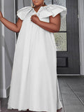 Momentlover Cap Sleeve Loose Solid Color V-Neck Maxi Dresses