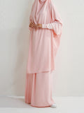 Momentlover Muslim Batwing Sleeves Long Sleeves Solid Color High Neck Shirts Top + Skirts Bottom Two Pieces Set