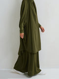 Momentlover Muslim Batwing Sleeves Long Sleeves Solid Color High Neck Shirts Top + Skirts Bottom Two Pieces Set