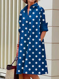 Momentlover Vintage Long Sleeves Polka Dot Lapel Midi Dresses