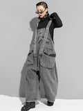Momentlover Split-Joint Pockets Sleeveless Loose Overalls Jean Pants Bottoms