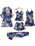 Momentlover Five Pieces Thin Floral Pajama Set