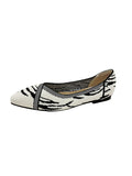 Momentlover Zebra-Stripe V-Cut Split-Joint Pointed-Toe Hollow Contrast Color Flats Flat Shoes