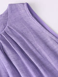 Momentlover Solid Color Pleated Sleeveless Loose Round-Neck Midi Dresses
