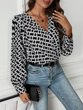 Momentlover Printed Loose Long Sleeves V-Neck Bodysuits