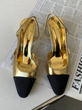 Momentlover Round Cut Pointed-Toe Contrast Color Sling Shoes