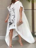 Momentlover Printed Asymmetric Short Sleeves Loose Maxi Dresses