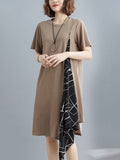 Momentlover Artistic Irregular Printed Split-Joint Loose Short Sleeve Dress