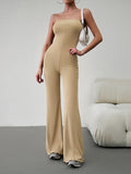Momentlover Tied Solid Color Bandage Sleeveless High Waisted Tube Jumpsuits