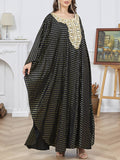 Momentlover Split-Side Split-Joint Bronzing Loose Long Sleeves V-Neck Robes Maxi Dresses