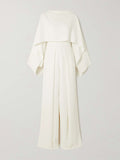 Momentlover Long Sleeves Wrap Solid Color Zipper Jumpsuits