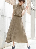 Momentlover Chiffon 5 Colors Loose Pleated Split-Joint Dress