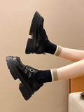 Momentlover Split-Joint Round-Toe Belt Buckle Platform Shoes Mary Janes