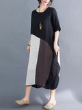 Momentlover Artistic Retro Split-Joint Cropped Dress