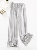 Momentlover High Waisted Loose Drawstring Elasticity Solid Color Casual Pants Bottoms Trousers