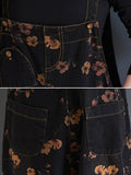 Momentlover Original Floral With Pocket Harem Denim Overalls