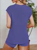 Momentlover Loose Solid Color Knitting Short Sleeves T-Shirt + Shorts Two Pieces Set