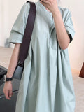 Momentlover Original Solid Round-Neck Shirt Dress