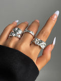 Momentlover Solid Color Geometric Three Pieces Rings Accessories