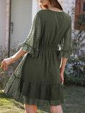 Momentlover Original Half Sleeves Loose Polka-Dot Falbala Solid Color V-Neck Mini Dresses