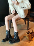 Momentlover Zipper Split-Joint Round-Toe Belt Buckle Boots