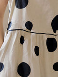 Momentlover Tied Waist Split-Joint Polka-Dot Pleated Contrast Color Sleeveless Loose Round-Neck Midi Dresses