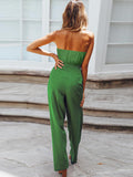 Momentlover Original Cold Shoulder Tied Solid Color Straight Leg Jumpsuits