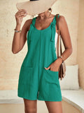 Momentlover Solid Color Sleeveless Loose U-neck Rompers